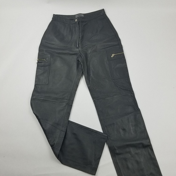 AR BERNARDO Leather Pants Sze 8 Black Genuine - Picture 1 of 8
